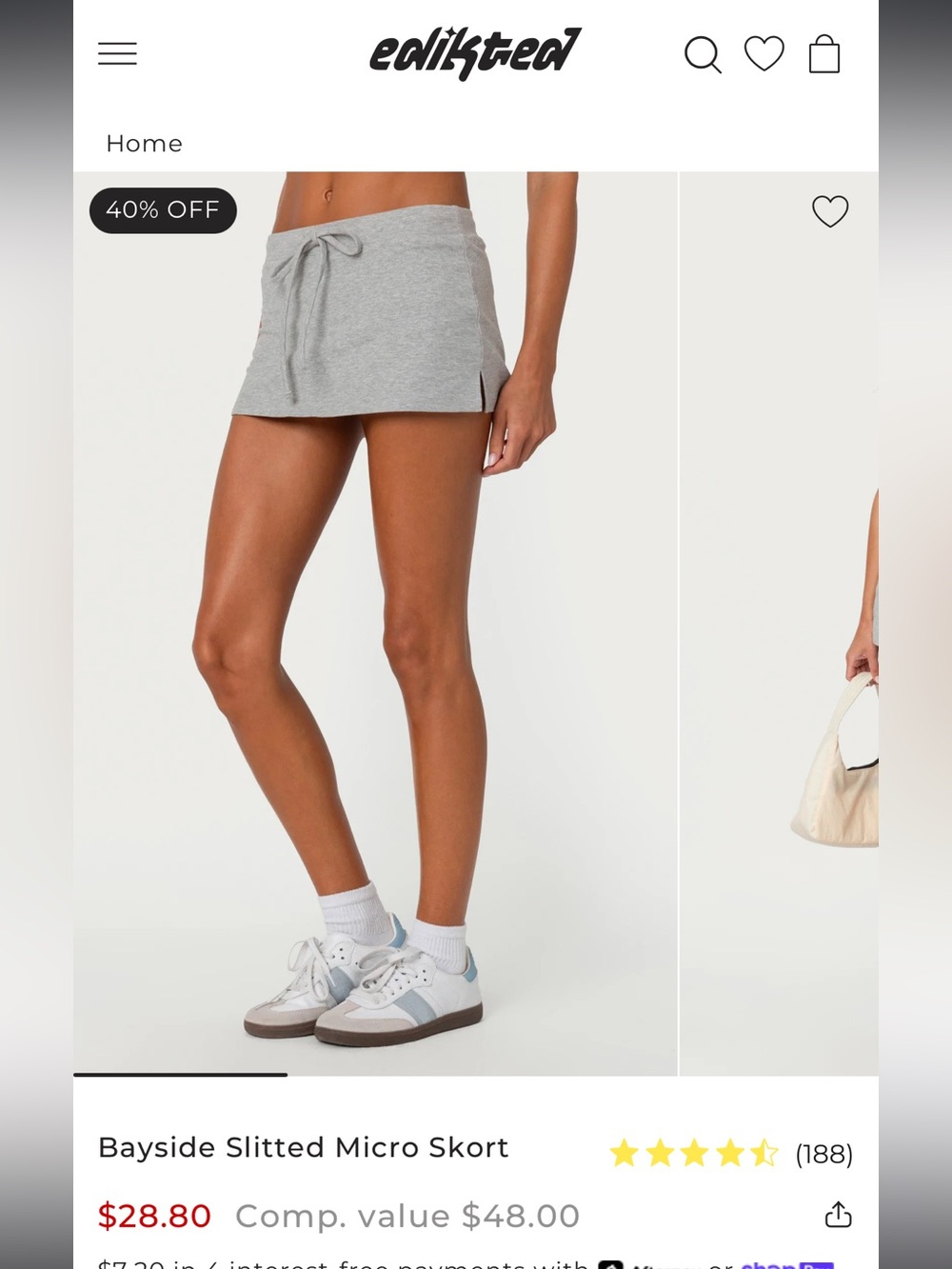 Edikted Gray Bayside Slitted Micro Skort